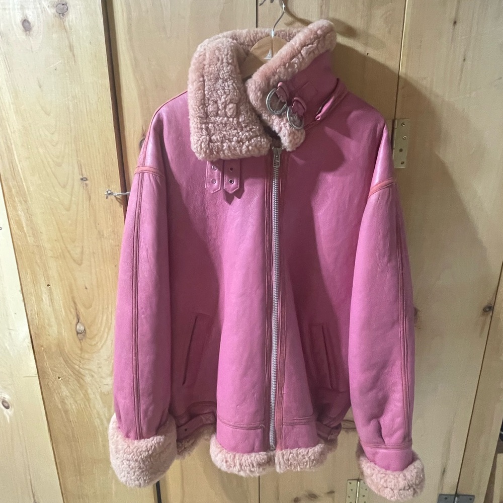 Shearling Leather & Fur pink leather shearling lined jacket